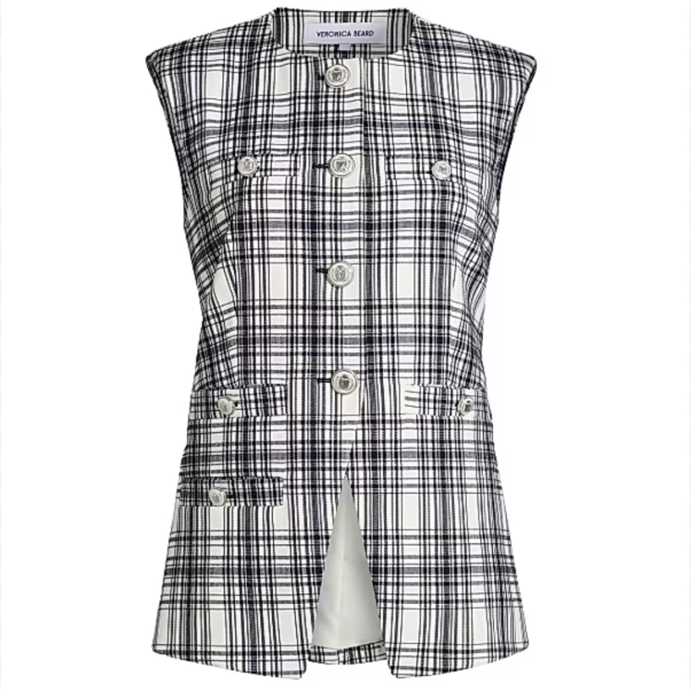 Veronica Beard Black and White Plaid Vest NWT